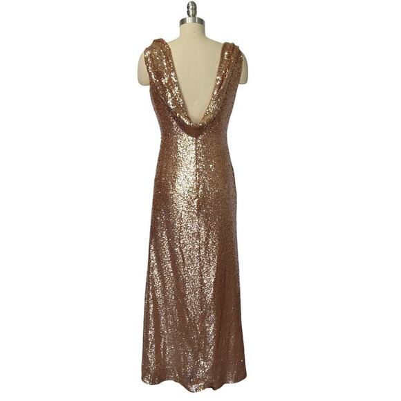 Vintage 90s Y2K Prom Dress Maxi Gown Size 4 Rose Gold Sequins Formal Cape Back - Picture 6 of 10